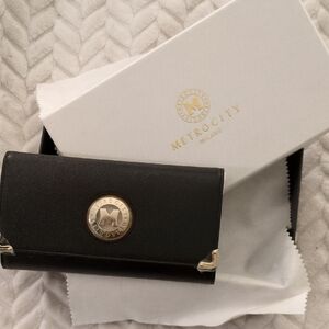 NEW Metrocity Trifold Black Wallet w/ Gold Accents, box, etc.